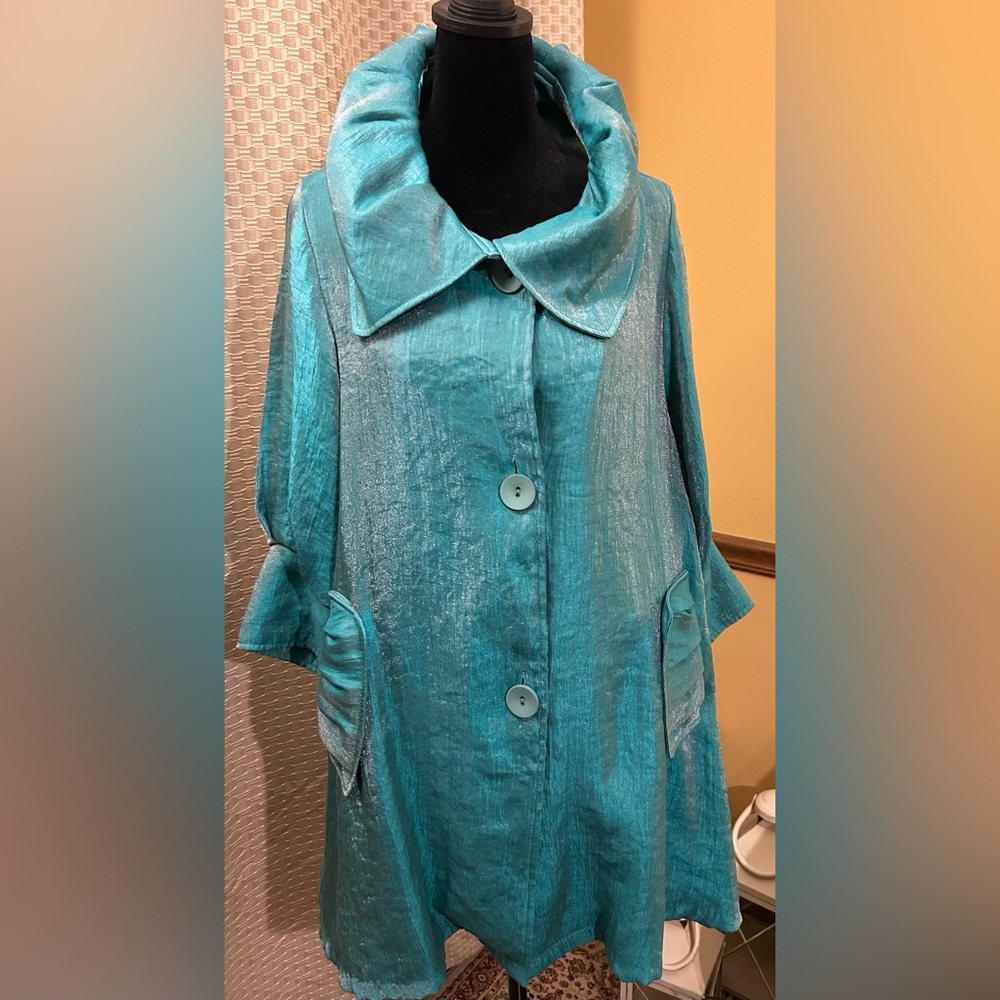 Damee, Inc Swing Jacket Chic Turquoise Mint Collared - Picture 2 of 13